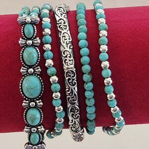 Bracelet set of five faux turquoise silver tone NIP